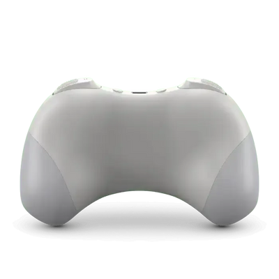 Biały kontroler do gier, widok od tyłu, nowoczesny design, akcesoria gamingowe na biurko.