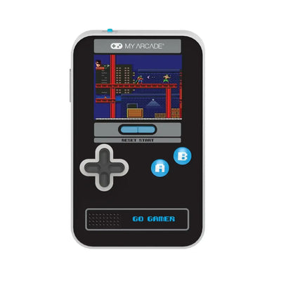 Niebieska konsola retro Go Gamer Classic z ekranem LCD i przyciskami do gier