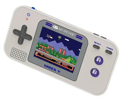 Konsola retro przenośna Gamer V z kolorowym ekranem i przyciskami, w trakcie gry