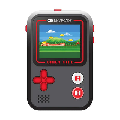 Mini konsola do gier retro z wyświetlaczem LCD, czarna z czerwonymi przyciskami