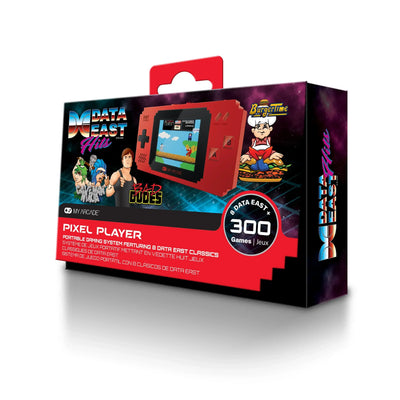 Konsola do gier Pixel Player w opakowaniu, 300 klasycznych gier retro, czerwona obudowa.