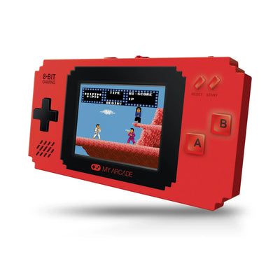 Czerwona konsola przenośna retro 8-bit z wyświetlaczem gry, przyciski A i B