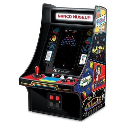 Mini automat arcade retro z grami Namco Museum, joystick, przyciski, kolorowe grafiki