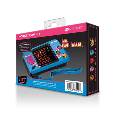 Konsola przenośna Pocket Player Ms. Pac-Man, opakowanie, niebieska, ekran kolorowy