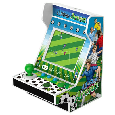 mini automat arcade z grą piłkarską, joystick, kolorowa grafika piłkarzy