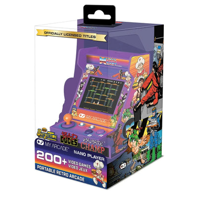 Konsola retro arcade My Arcade Nano Player z joystickiem, opakowanie z grafikami gier, 200 gier