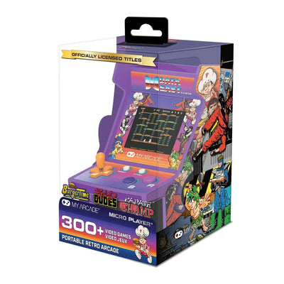 Przenośna konsola retro arcade My Arcade z ponad 300 grami, joystickiem i kolorową grafiką.