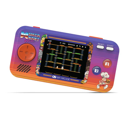 Kolorowa konsola retro My Arcade z grą pikselową na ekranie, widoczne przyciski sterujące
