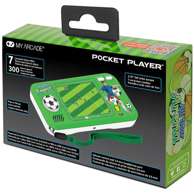 Konsola do gier przenośna Pocket Player All-Star Arena w opakowaniu, zielona obudowa, motyw piłkarski