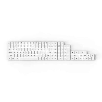 Zestaw białych, niskoprofilowych keycapów PBT do klawiatury mechanicznej, widok z góry