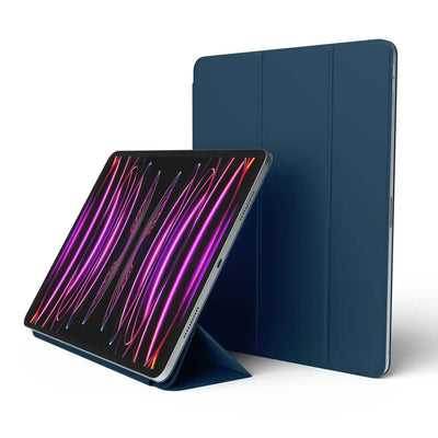 Etui na tablet w kolorze granatowym, składane, funkcja podstawki