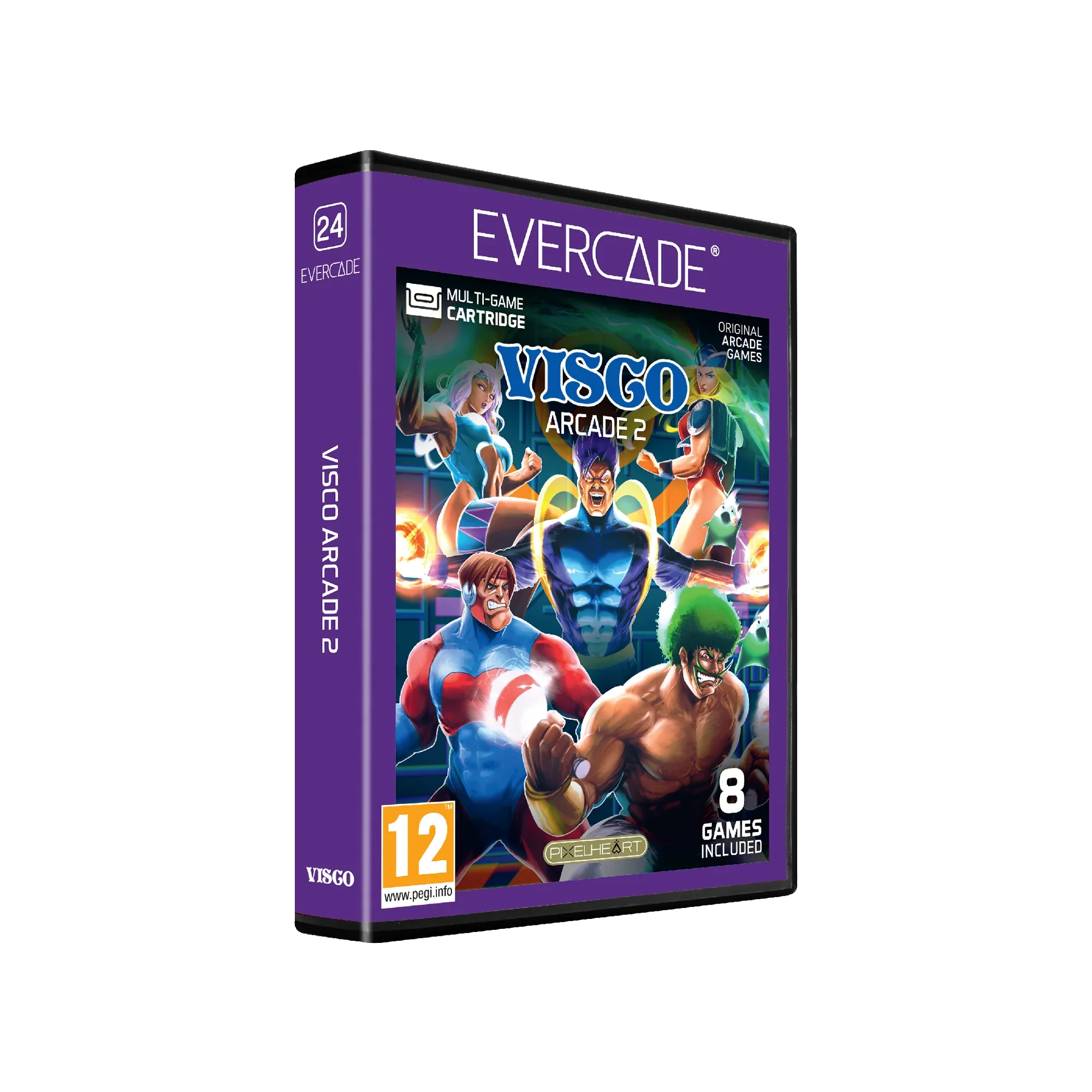Pudełko gry Visco Arcade 2 na konsolę Evercade, 8 klasycznych gier, wiek 12+