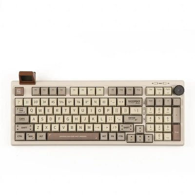 Klawiatura mechaniczna retro z wyświetlaczem i pokrętłem, beżowe keycapy do biura