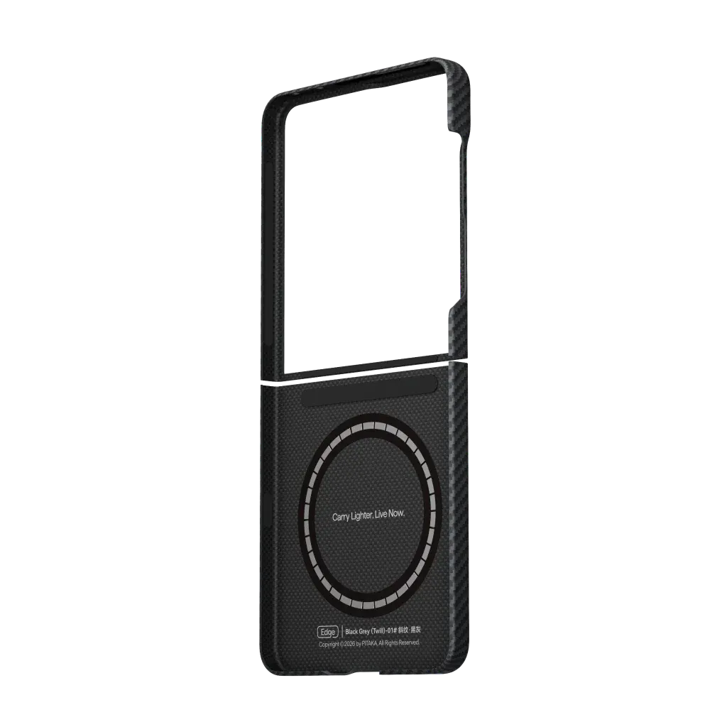 PITAKA - Classic 600D Black/Grey (Twill) Edge Case for Galaxy Z Flip8 - Ultracienkie Etui do Samsunga