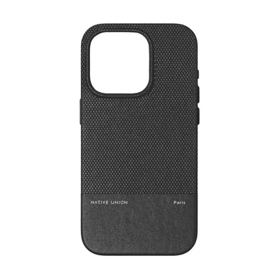 Czarny etui na telefon z teksturowaną powierzchnią, minimalistyczny design.
