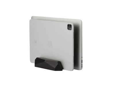 Czarny stojak biurkowy na dwa tablety, idealny do home office i organizacji biurka.