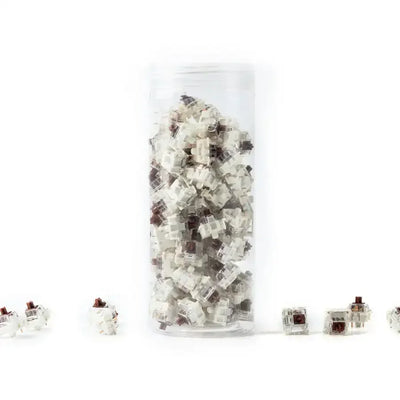 Zestaw brązowych switchy Gateron G Pro 3.0 do klawiatury mechanicznej w przezroczystym pojemniku