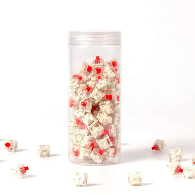 Przełączniki mechaniczne Gateron Silent Red w przezroczystym pojemniku, akcesoria do klawiatury.