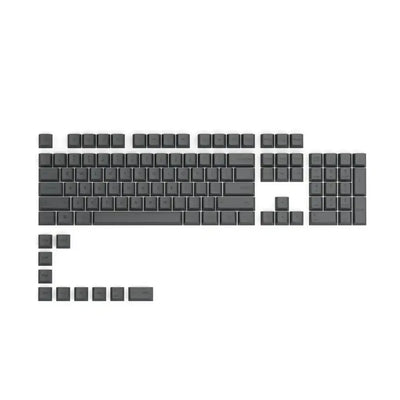 ciemnoszare keycapy PBT do klawiatury mechanicznej, zestaw układany na białym tle