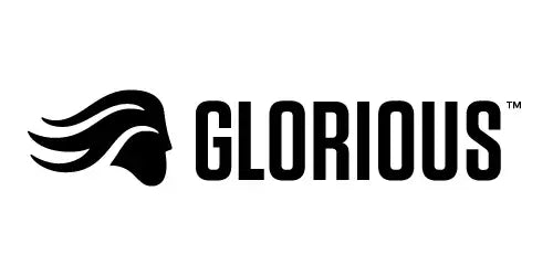 Logo Glorious z profilem głowy, klawiatury i akcesoria komputerowe do desk setupu