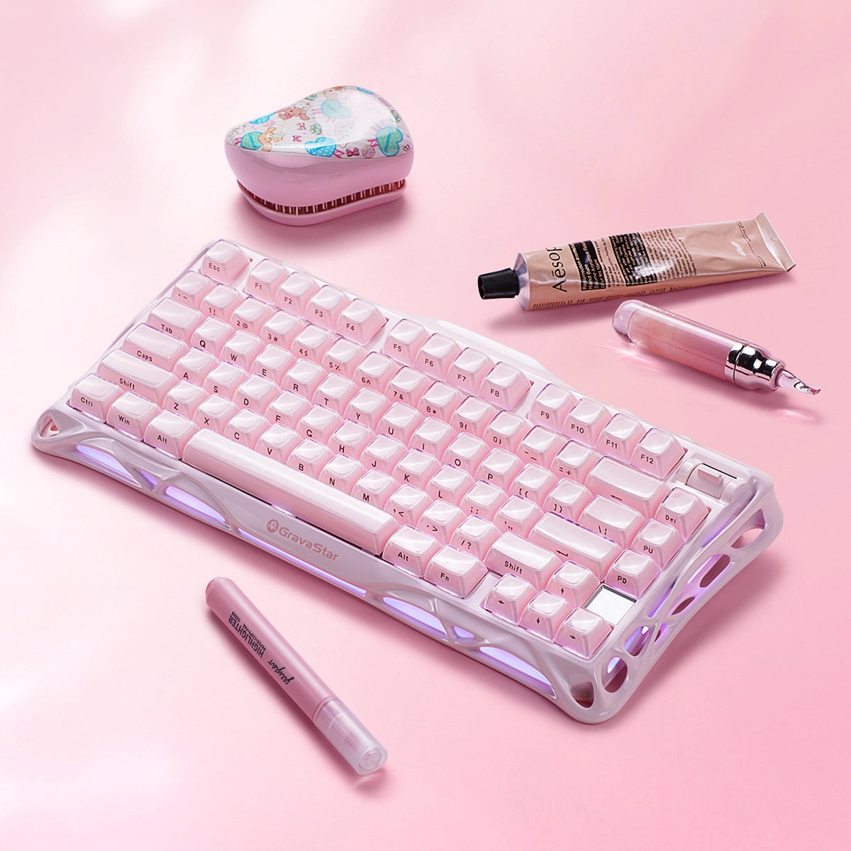 GravaStar - Mercury K1 Sakura Pink Wireless Mechanical Keyboard - Bezprzewodowa Klawiatura Mechaniczna