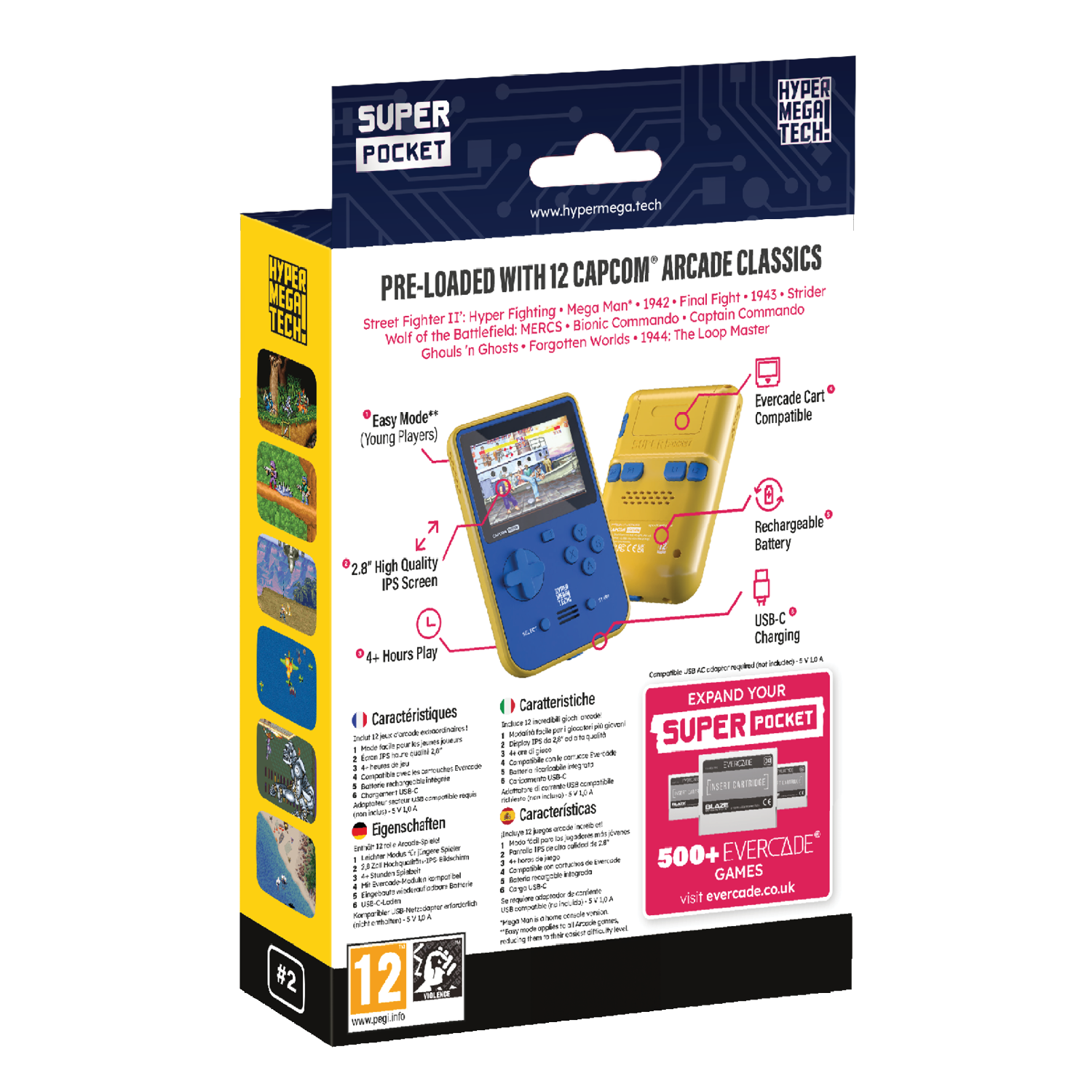 Evercade - Hyper Mega Tech Super Pocket Capcom Edition - Konsola Retro z Zestawem Gier