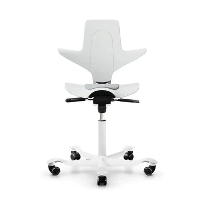 Biały ergonomiczny fotel biurowy na kółkach do home office, nowoczesny design