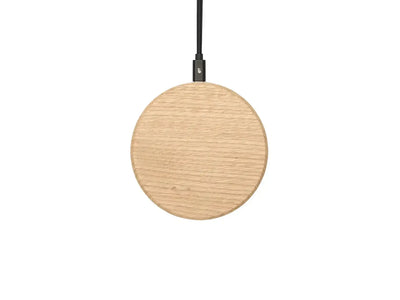 Okrągła, drewniana ładowarka indukcyjna do biura, minimalistyczny design