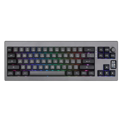 klawiatura mechaniczna RGB, kompaktowa, czarne keycapy, ekran boczny, idealna do biura