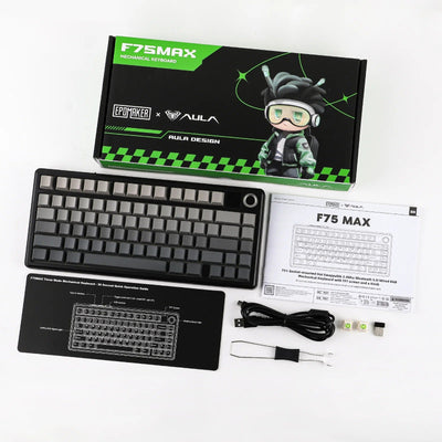 AULA - F75 MAX Mechanical Keyboard with TFT Screen - Klawiatura Mechaniczna - Gradient Grey Side-Engraved