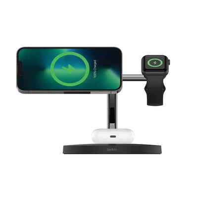 Czarna stacja ładująca 3w1 z MagSafe do iPhone, Apple Watch i słuchawek bezprzewodowych