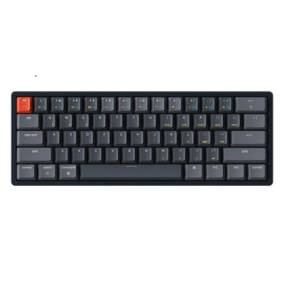 Klawiatura mechaniczna 65% z ciemnoszarymi keycapami i czerwonym klawiszem ESC, idealna do biura