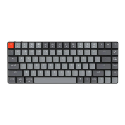 Klawiatura mechaniczna compact, szare keycapy, czerwony klawisz esc, akcesoria biurowe