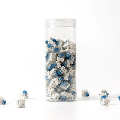 Zestaw switchy mechanicznych Kailh BOX Heavy Pale Blue w przezroczystym pojemniku, akcesoria do klawiatury.