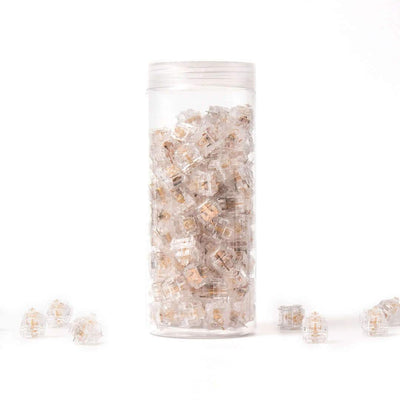 Przezroczyste switche Kailh Clione Limacina do klawiatur mechanicznych w przezroczystym pojemniku