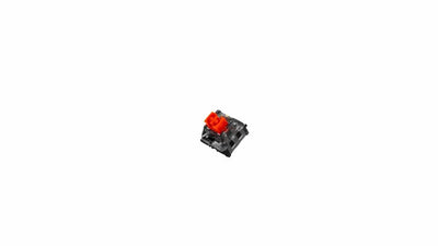 Czerwony switch mechaniczny do klawiatury, przeźroczysta obudowa na białym tle