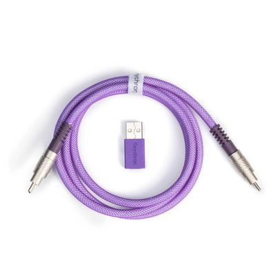 Fioletowy kabel USB do klawiatury mechanicznej, opleciony, z metalowymi końcówkami