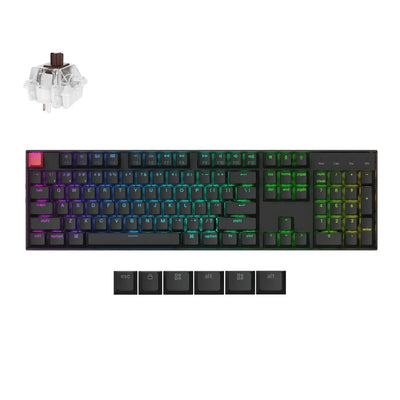 Klawiatura mechaniczna bezprzewodowa z podświetleniem RGB, brązowy switch, czarne keycapy