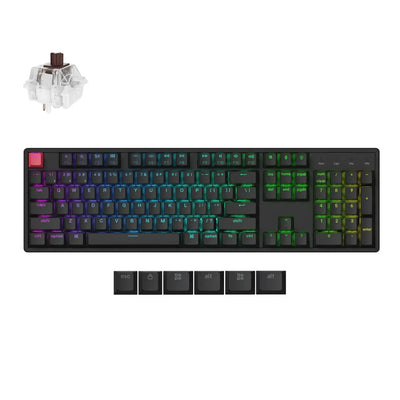 czarna klawiatura mechaniczna z podświetleniem RGB, brązowy switch, wymienne keycapy