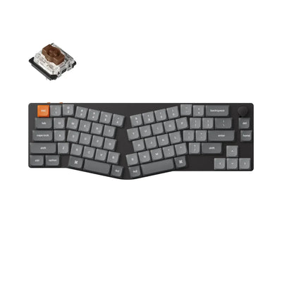 Klawiatura mechaniczna 65% z ergonomicznym układem Alice, niski profil, szare keycapy, brązowy switch