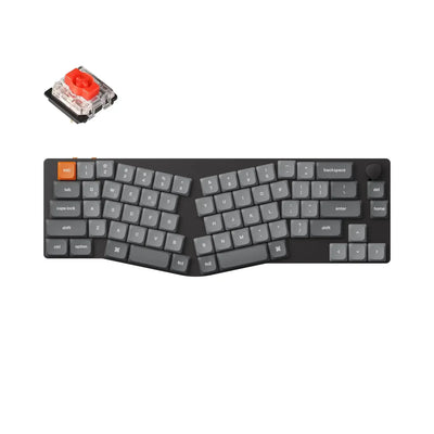 Klawiatura mechaniczna 65% z układem Alice, niskoprofilowe czerwone switche, szare keycapy.