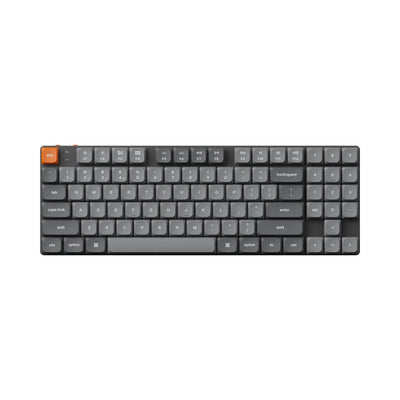 Klawiatura mechaniczna TKL niskoprofilowa, szare i pomarańczowe keycapy, układ QMK, bezprzewodowa