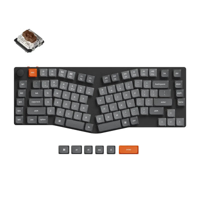 ultra-cienka ergonomiczna klawiatura mechaniczna bezprzewodowa, szare klawisze, brązowy switch