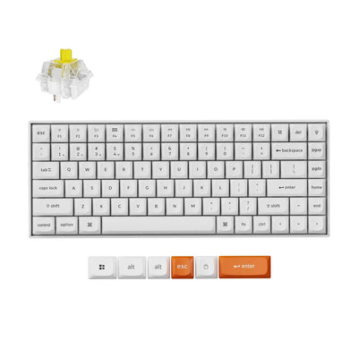 Biała klawiatura mechaniczna bezprzewodowa z bananowym switchem i wymiennymi keycapami.