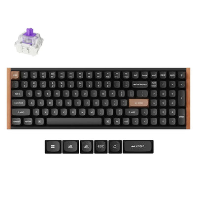 Klawiatura mechaniczna 96%, drewniane boki, czarne keycapy PBT, podświetlenie RGB, przełącznik magnetyczny.