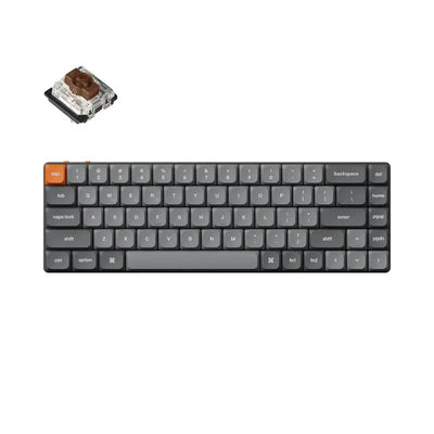 Klawiatura mechaniczna 65% z niskim profilem, ciemnoszare keycapy, brązowy switch Gateron
