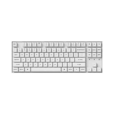 Klawiatura mechaniczna biała, układ TKL, nowoczesny minimalistyczny design.