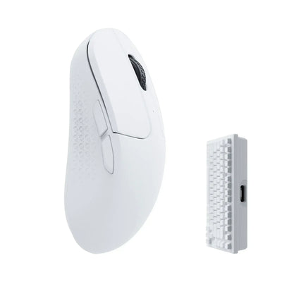 Biała myszka bezprzewodowa z odbiornikiem USB, ergonomiczny design, akcesoria komputerowe
