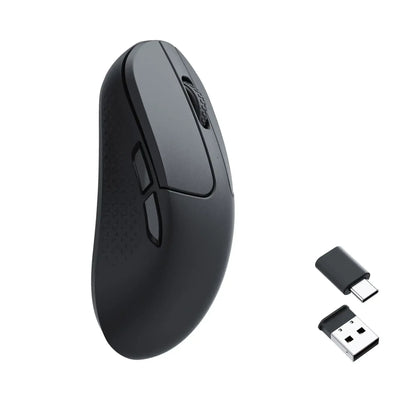 Czarna myszka bezprzewodowa do komputera z dwoma adapterami USB typu C i USB-A