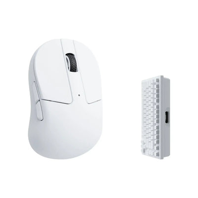 Biały bezprzewodowy mouse komputerowy i klawiatura do biura, nowoczesny design